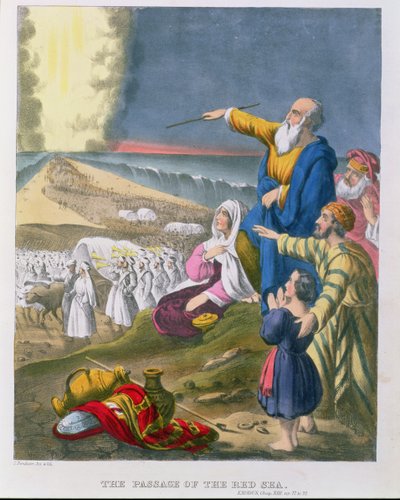 Moses teilt das Rote Meer, aus einer Bibel gedruckt von Edward Gover, 1870er von Siegfried Detler Bendixen